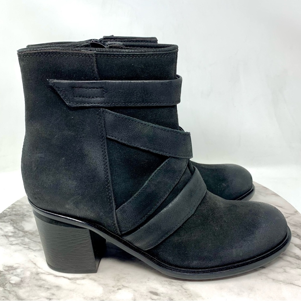 Miz Mooz Jalissa Black Leather Strappy Booties 40 Goth Moto Edgy Comfy Bohemian - Picture 2 of 16
